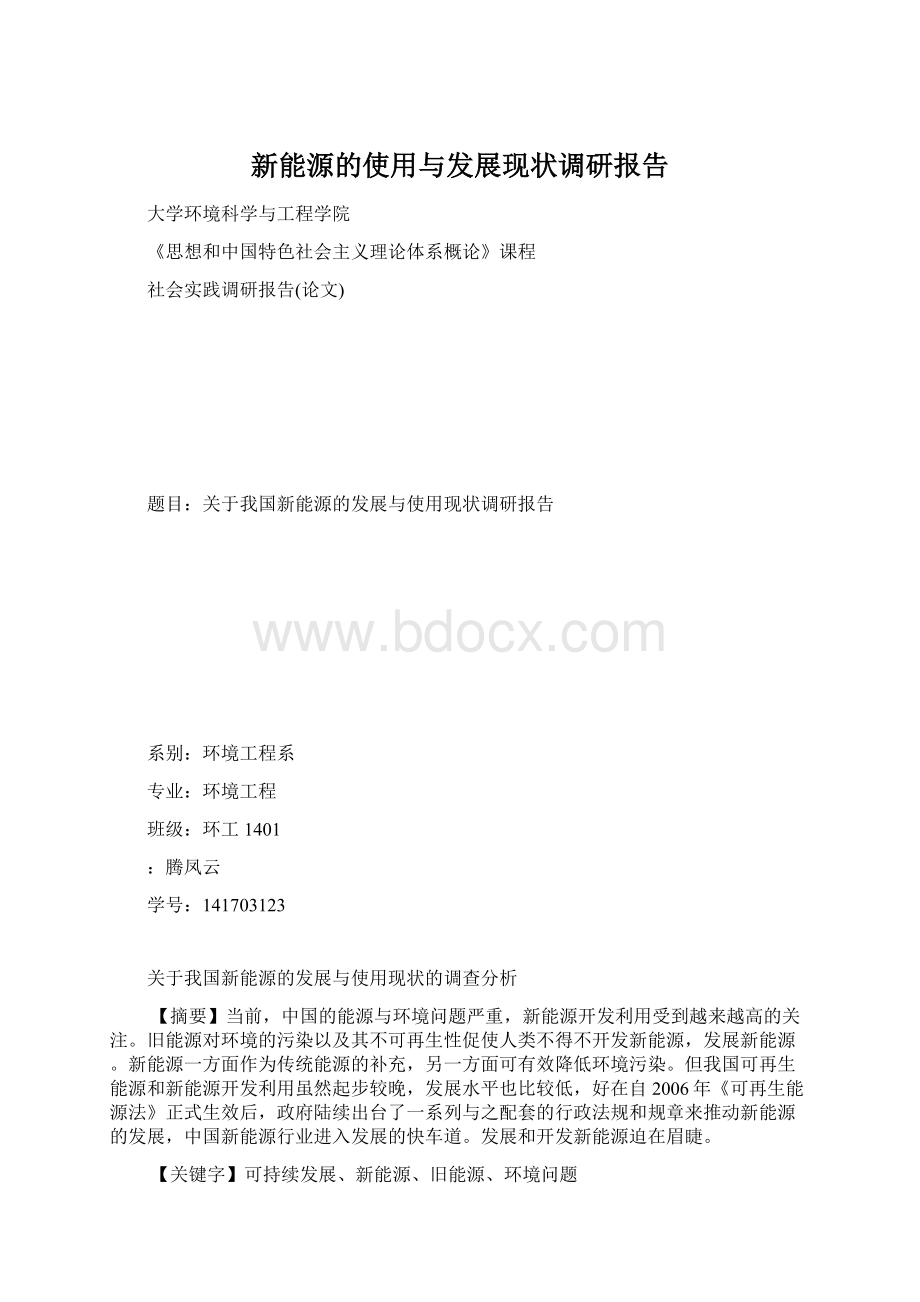 新能源的使用与发展现状调研报告Word下载.docx