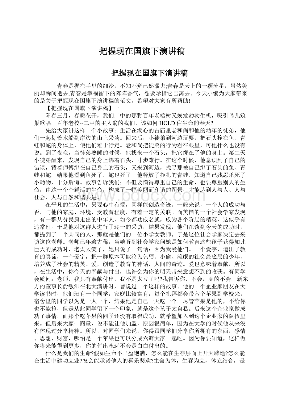 把握现在国旗下演讲稿Word文件下载.docx_第1页