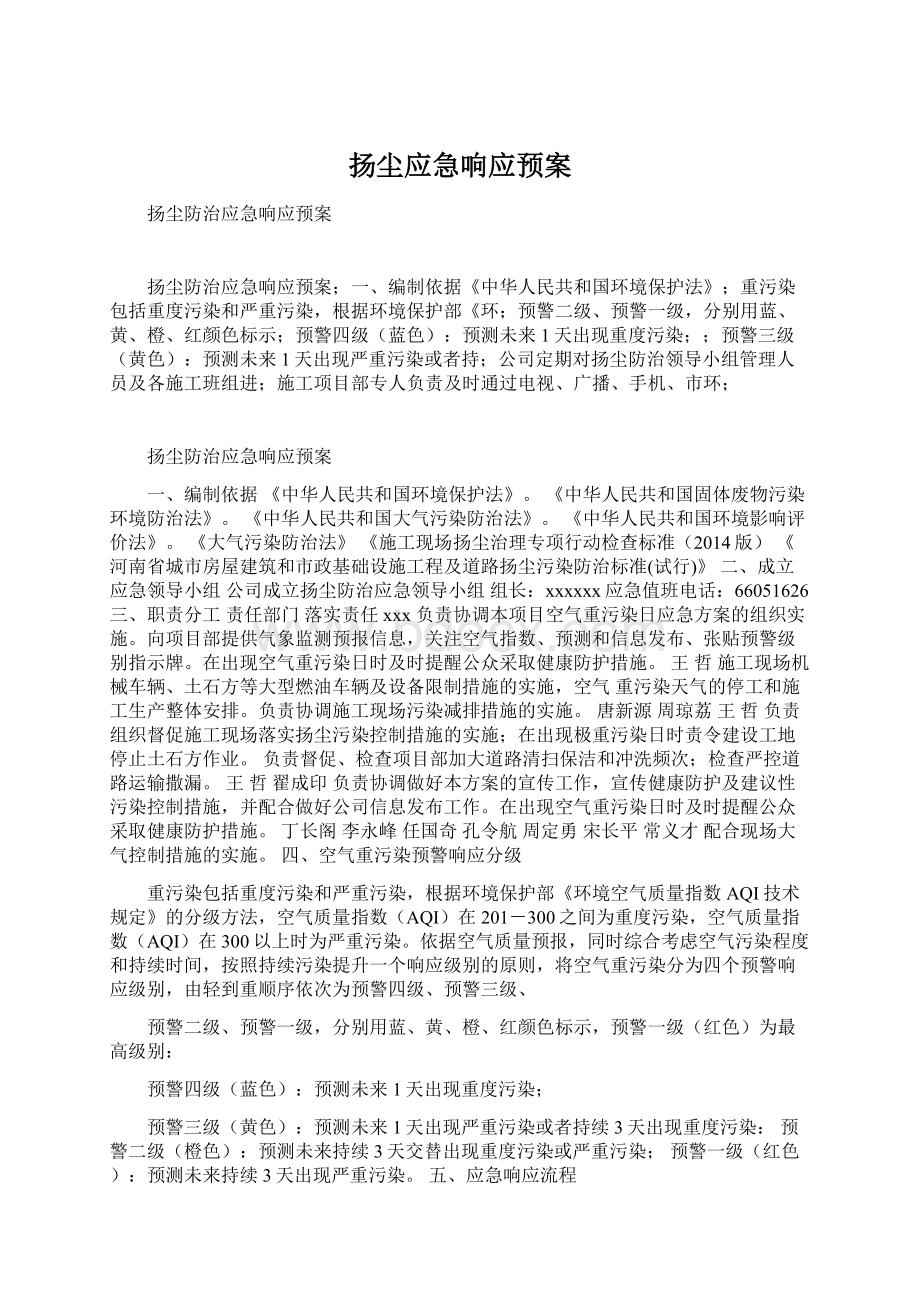 扬尘应急响应预案.docx_第1页