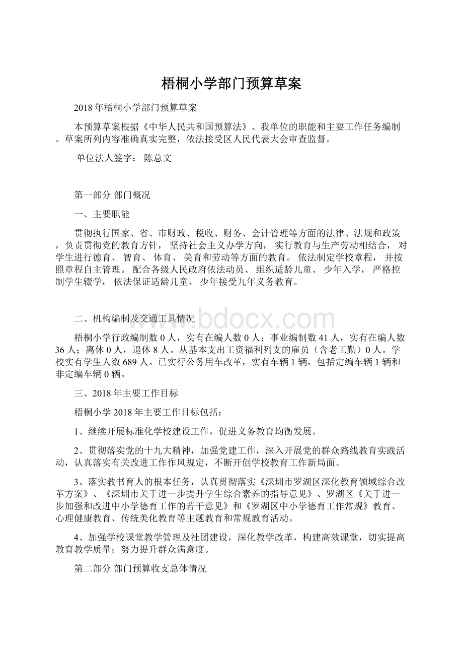 梧桐小学部门预算草案Word格式文档下载.docx