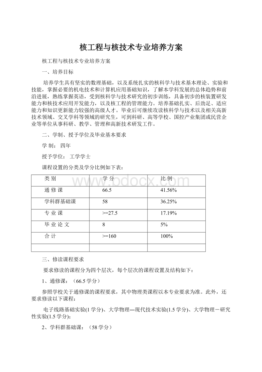 核工程与核技术专业培养方案文档格式.docx_第1页