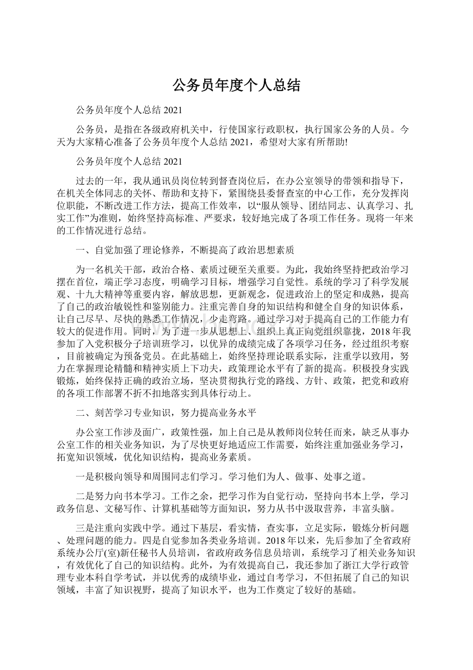 公务员年度个人总结Word格式文档下载.docx