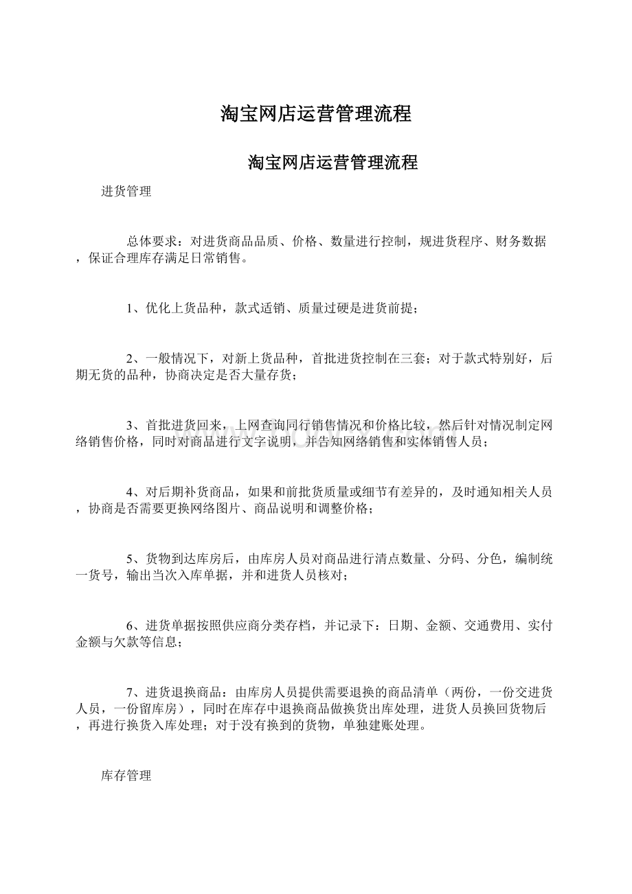 淘宝网店运营管理流程Word下载.docx