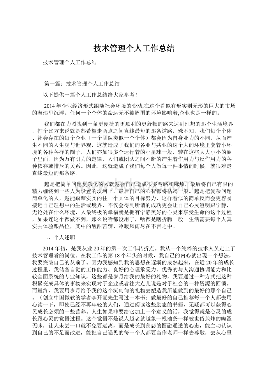 技术管理个人工作总结.docx_第1页