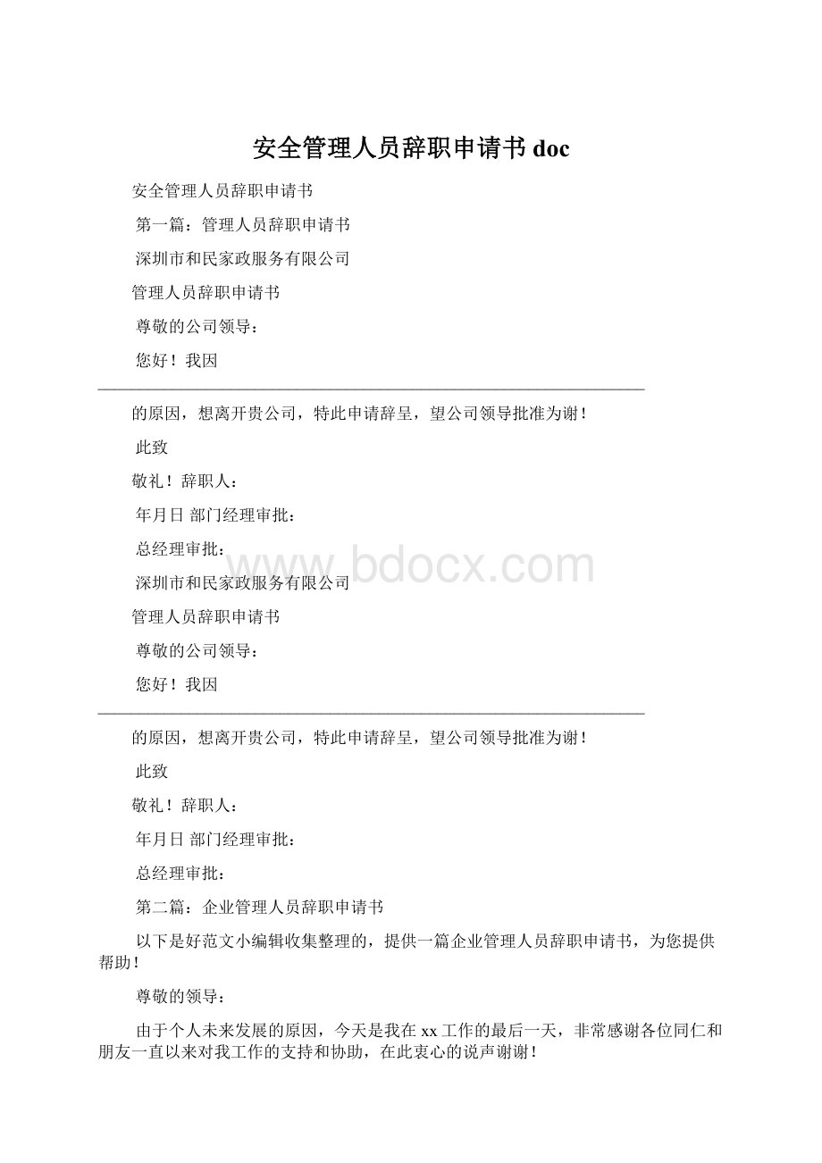 安全管理人员辞职申请书doc.docx_第1页