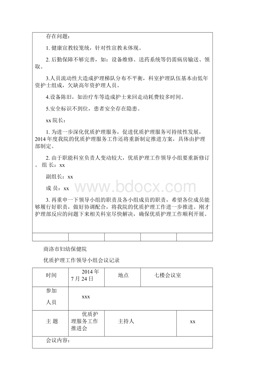 优质护理领导小组会议记录Word格式.docx_第2页