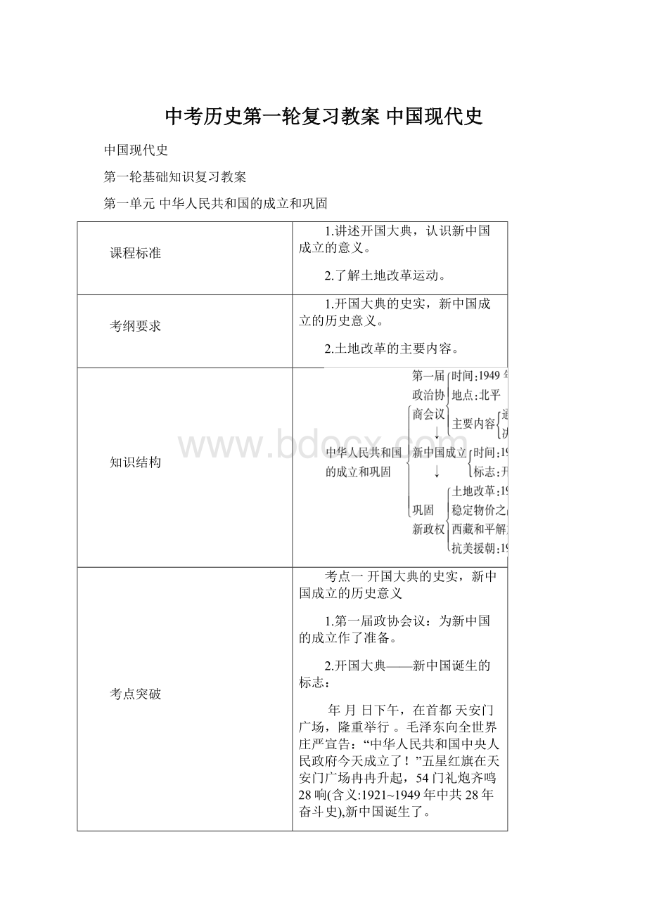 中考历史第一轮复习教案 中国现代史Word文件下载.docx