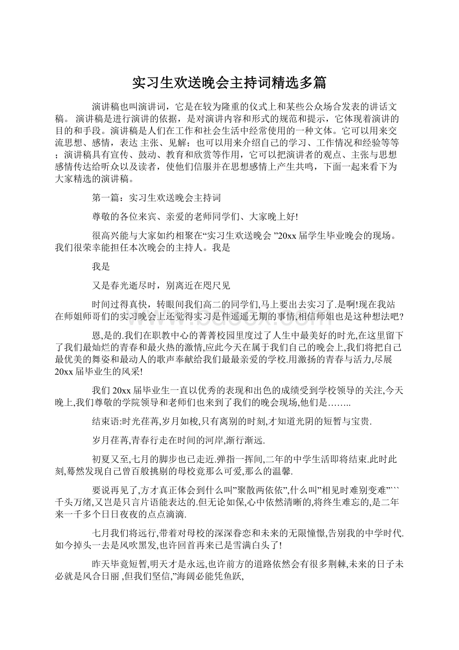 实习生欢送晚会主持词精选多篇.docx_第1页