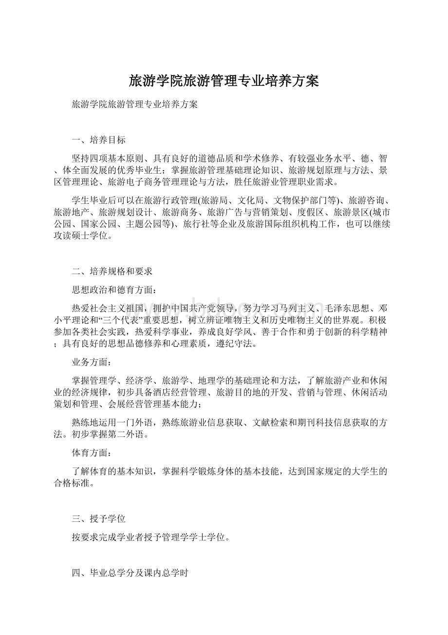 旅游学院旅游管理专业培养方案Word文档格式.docx