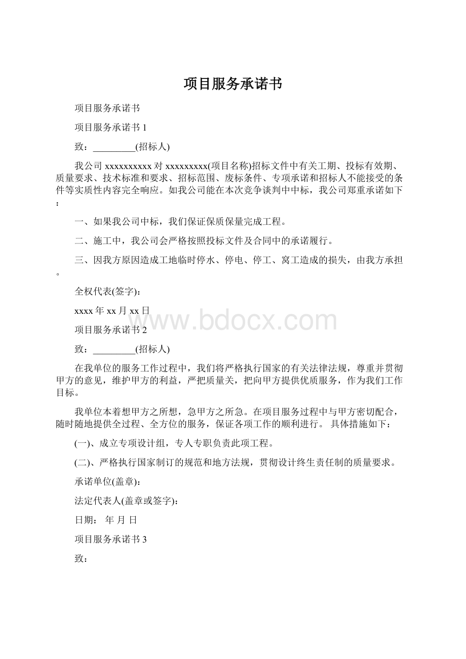 项目服务承诺书.docx_第1页