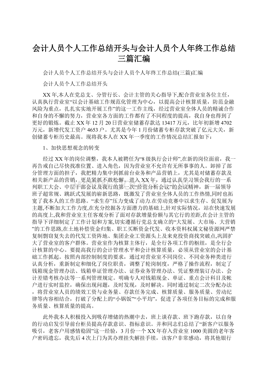 会计人员个人工作总结开头与会计人员个人年终工作总结三篇汇编Word文件下载.docx