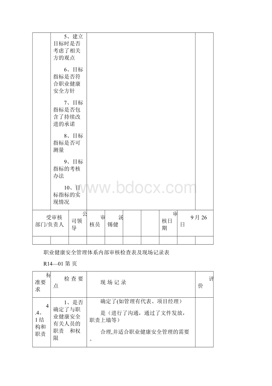 职业健康安全管理体系内部审核检查表.docx_第3页