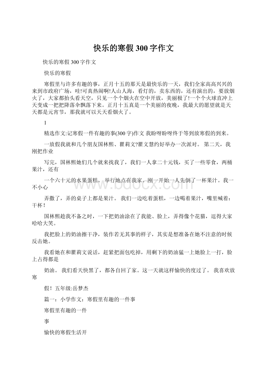 快乐的寒假300字作文.docx_第1页