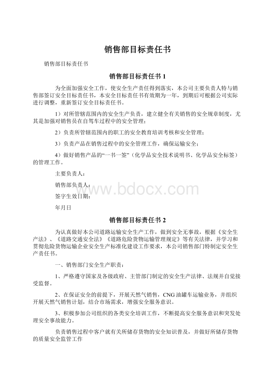 销售部目标责任书文档格式.docx