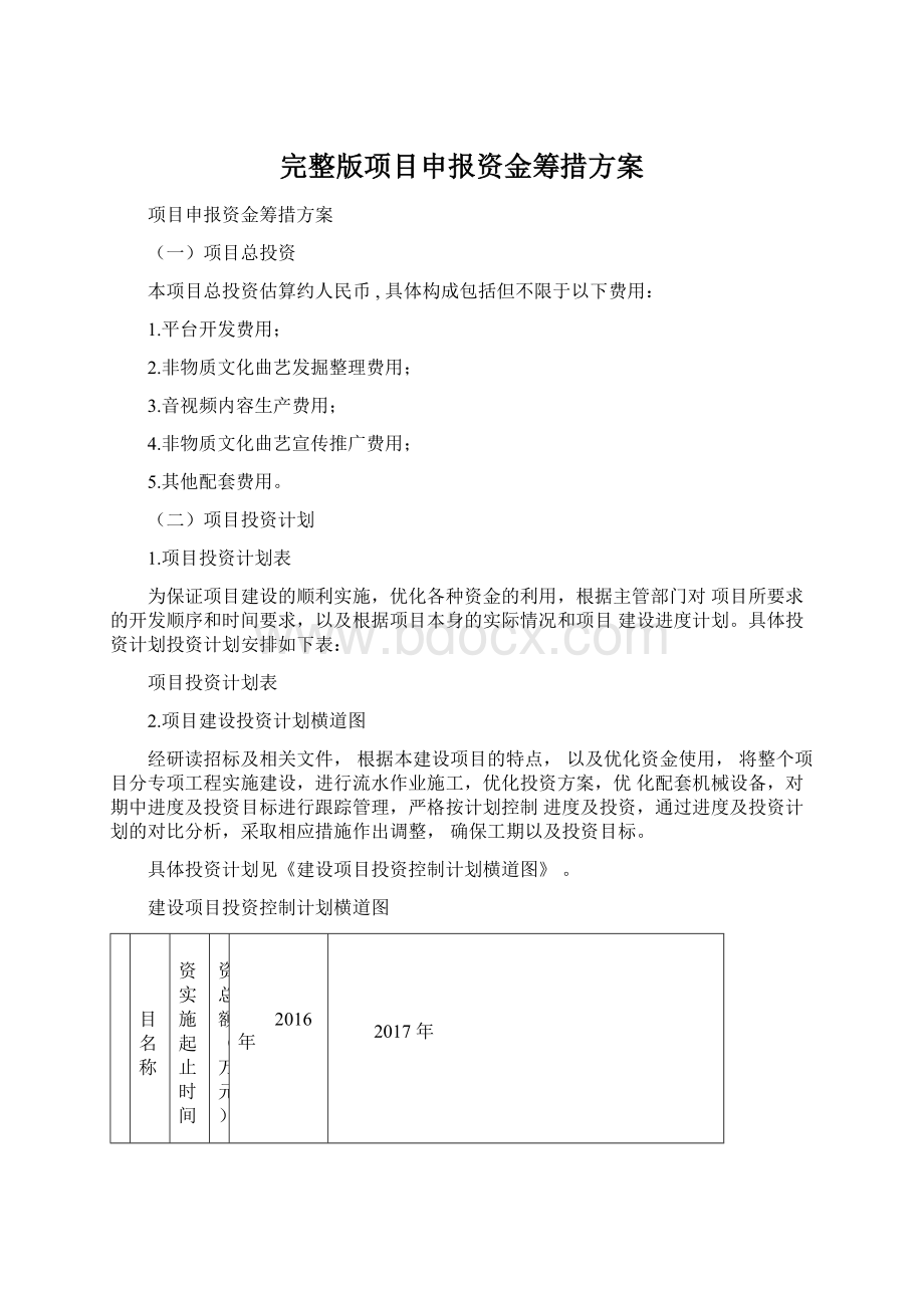 完整版项目申报资金筹措方案Word文件下载.docx_第1页