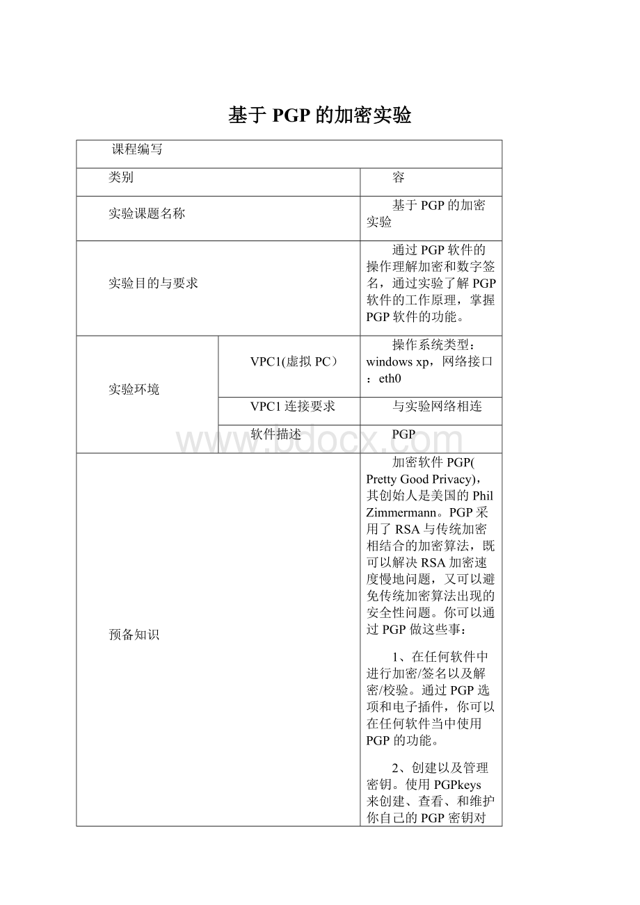 基于PGP的加密实验文档格式.docx_第1页