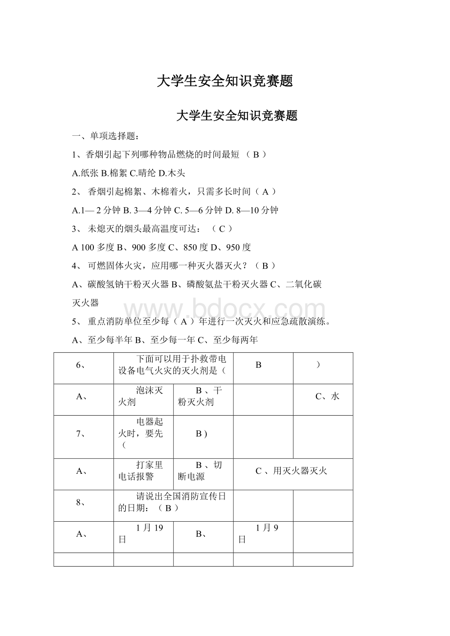 大学生安全知识竞赛题.docx