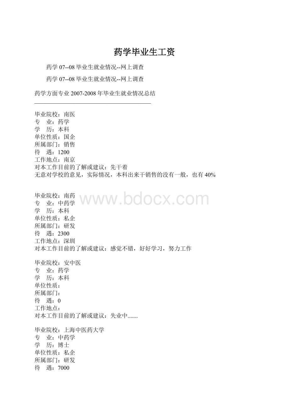 药学毕业生工资.docx