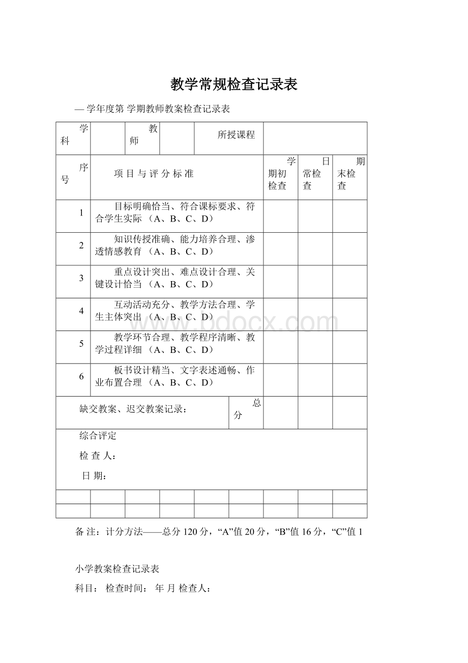 教学常规检查记录表Word格式.docx_第1页