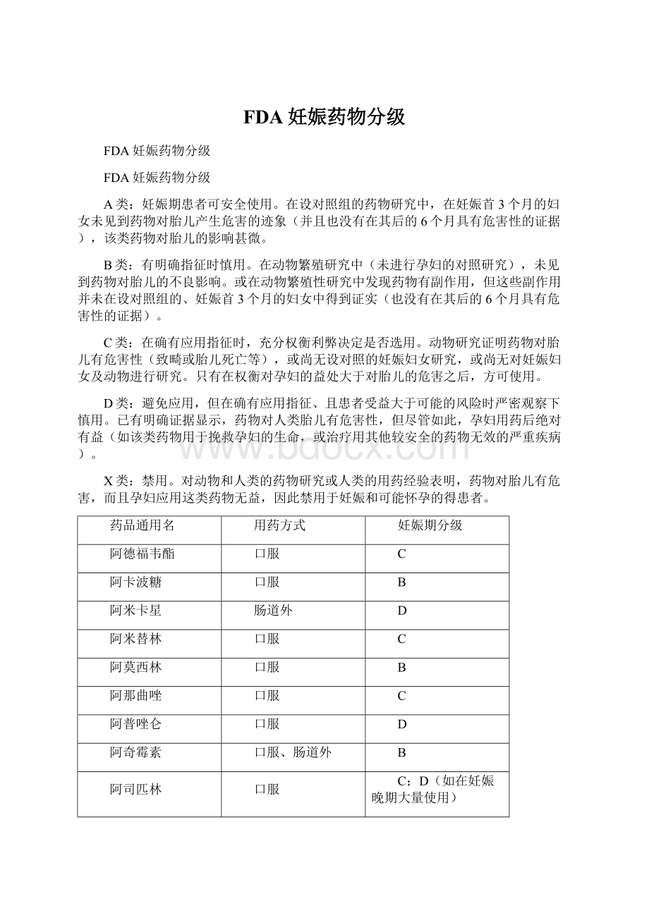 FDA妊娠药物分级.docx_第1页