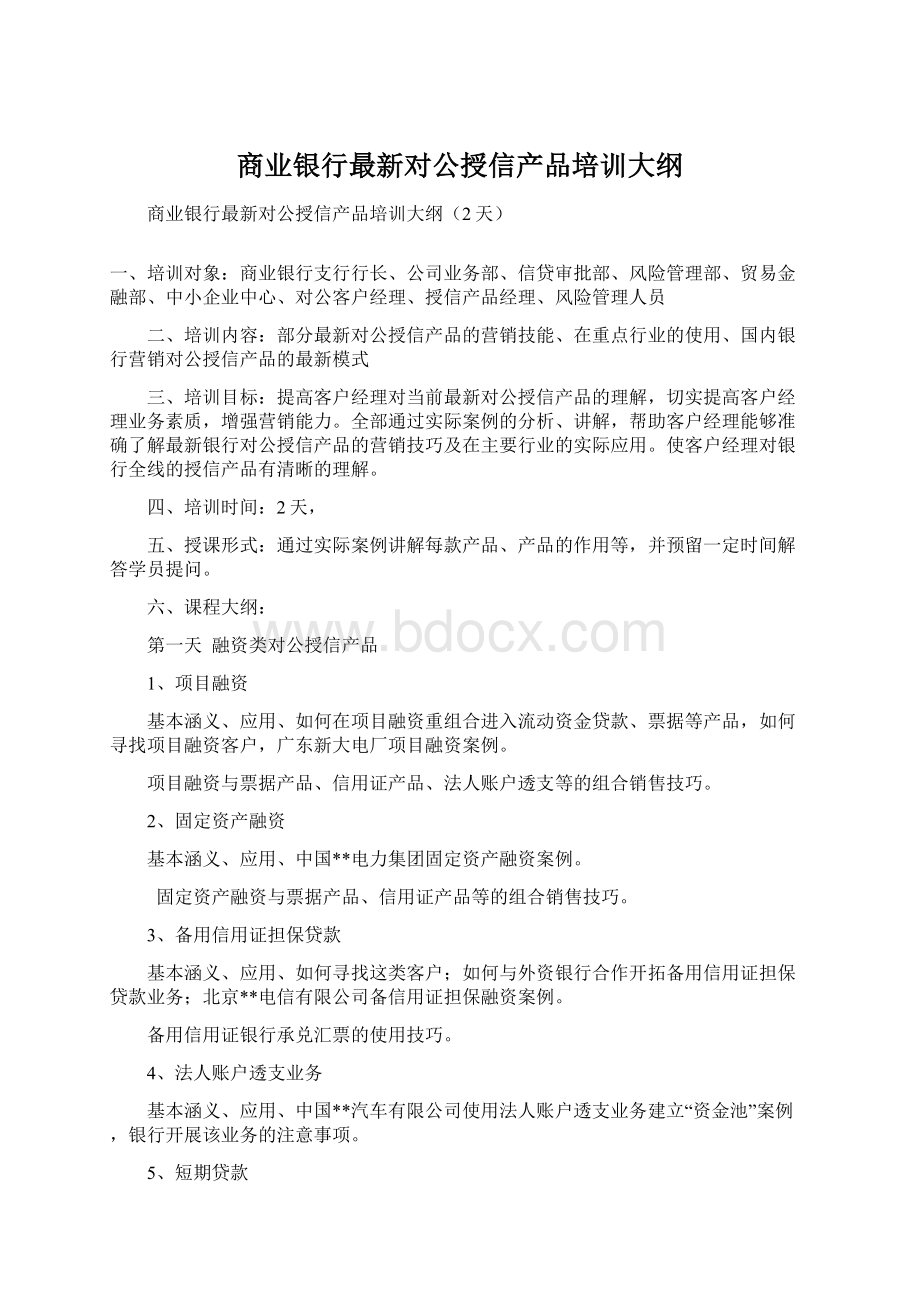 商业银行最新对公授信产品培训大纲.docx_第1页