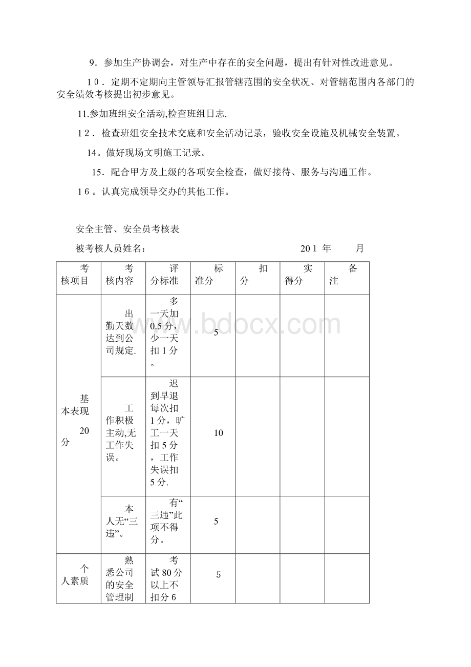 安全主管安全员职责及考核表.docx_第3页