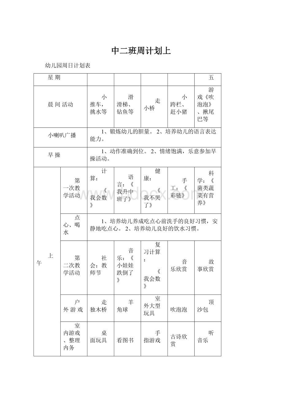 中二班周计划上Word格式文档下载.docx