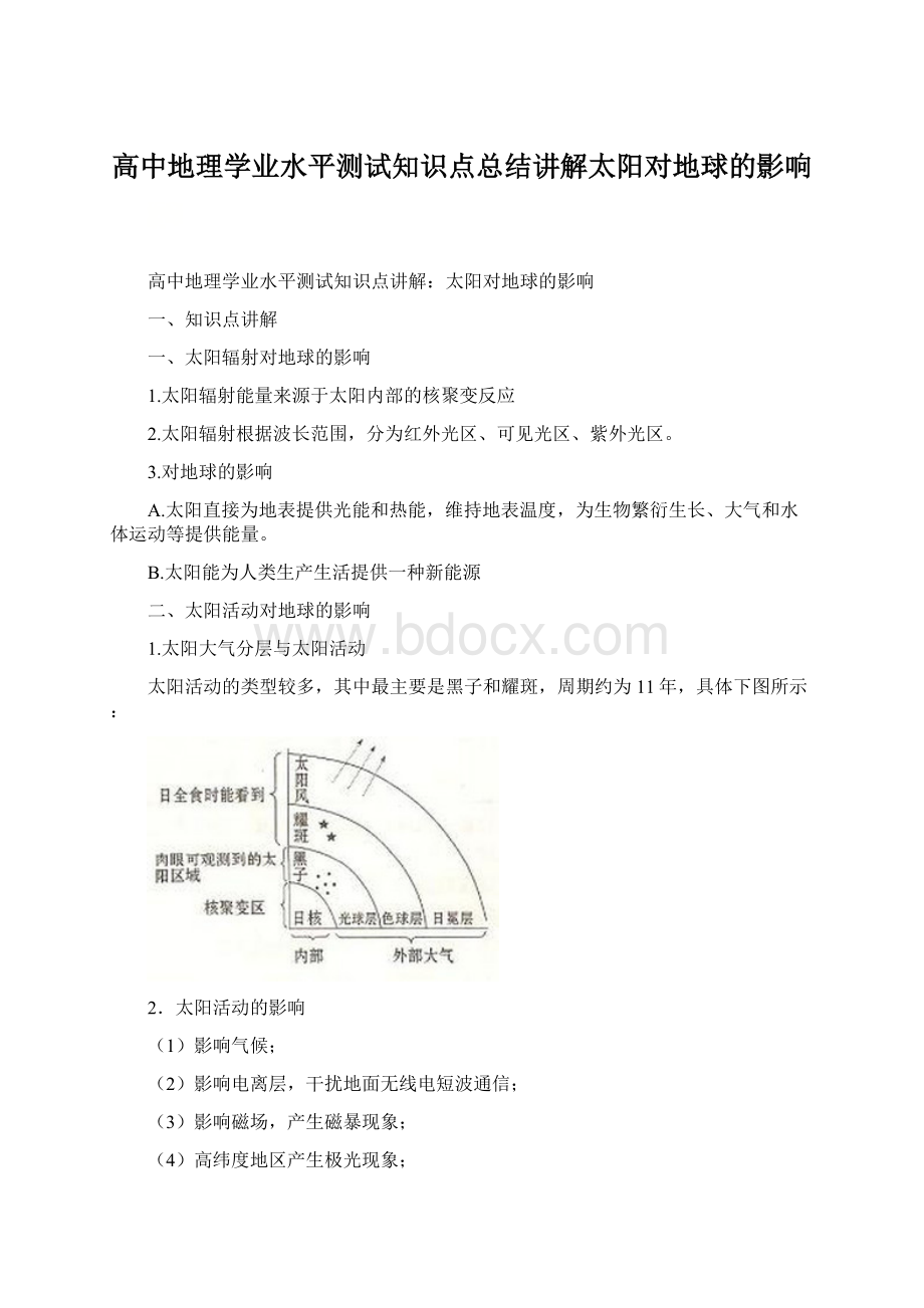 高中地理学业水平测试知识点总结讲解太阳对地球的影响.docx