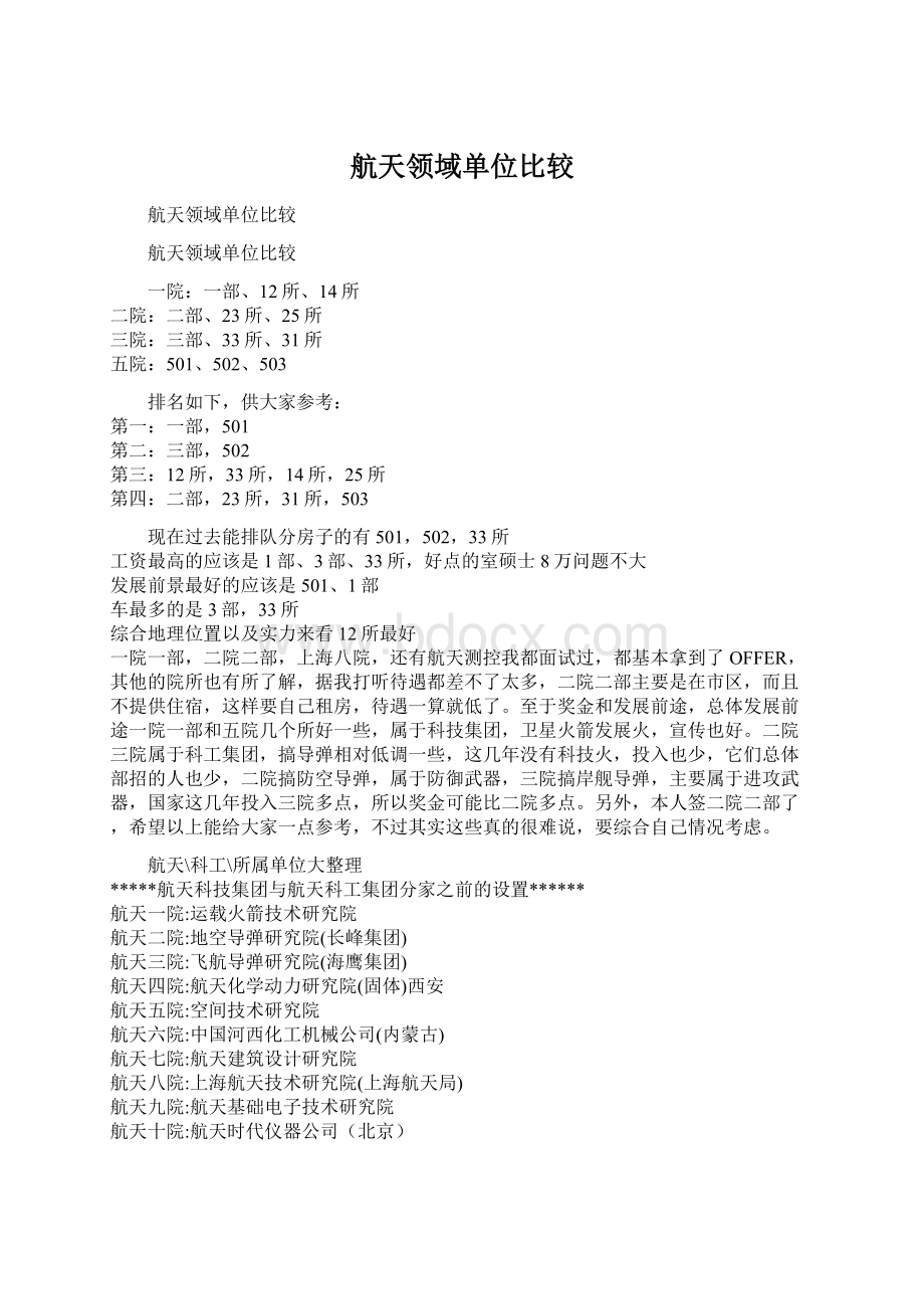 航天领域单位比较Word文档下载推荐.docx_第1页