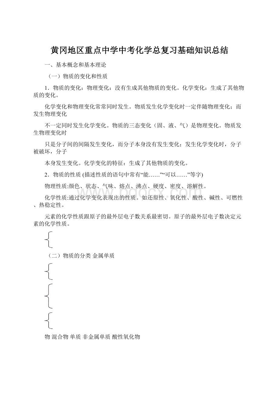 黄冈地区重点中学中考化学总复习基础知识总结Word格式文档下载.docx_第1页