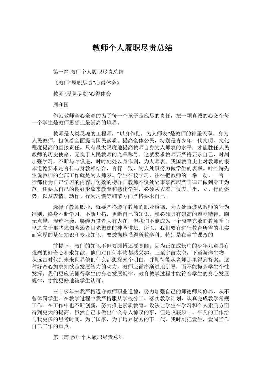 教师个人履职尽责总结Word格式文档下载.docx