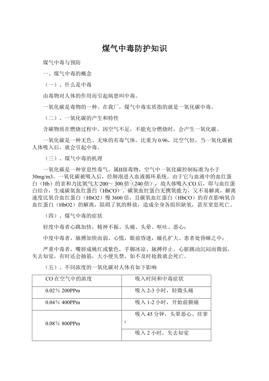 煤气中毒防护知识.docx_第1页