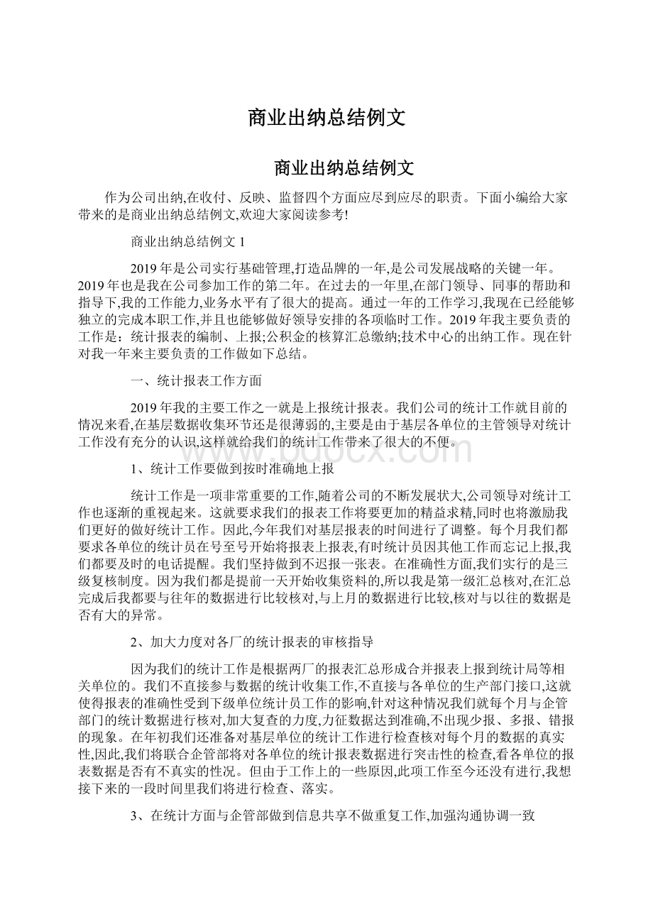 商业出纳总结例文文档格式.docx_第1页