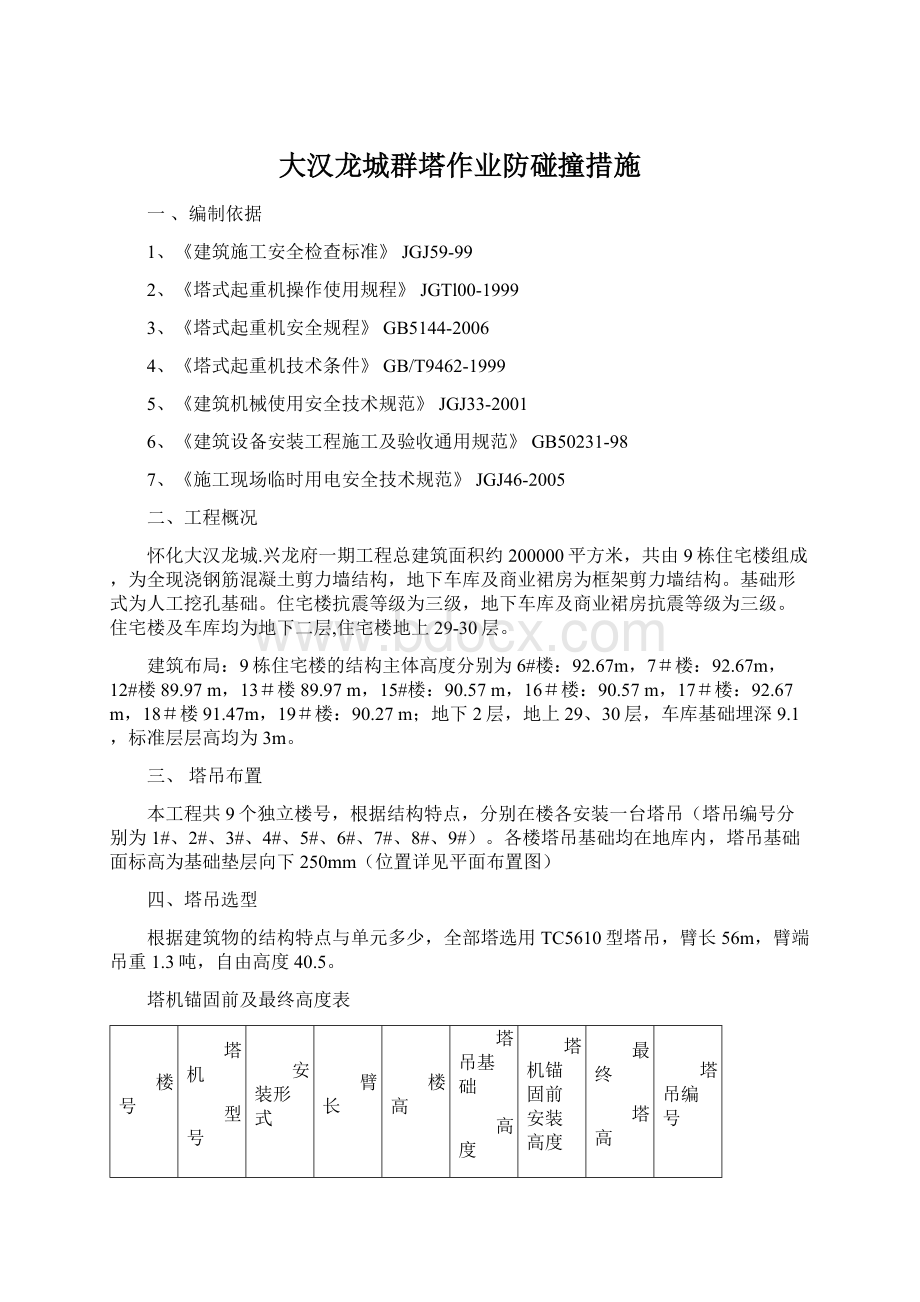 大汉龙城群塔作业防碰撞措施Word格式文档下载.docx