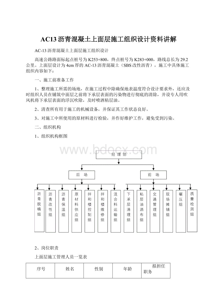 AC13沥青混凝土上面层施工组织设计资料讲解Word文件下载.docx_第1页