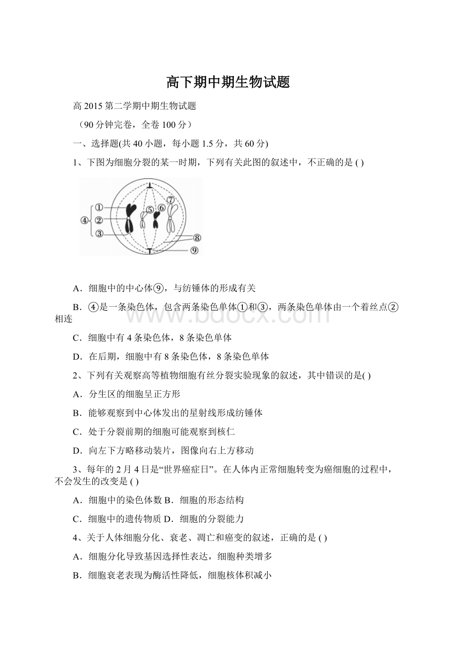 高下期中期生物试题Word下载.docx_第1页