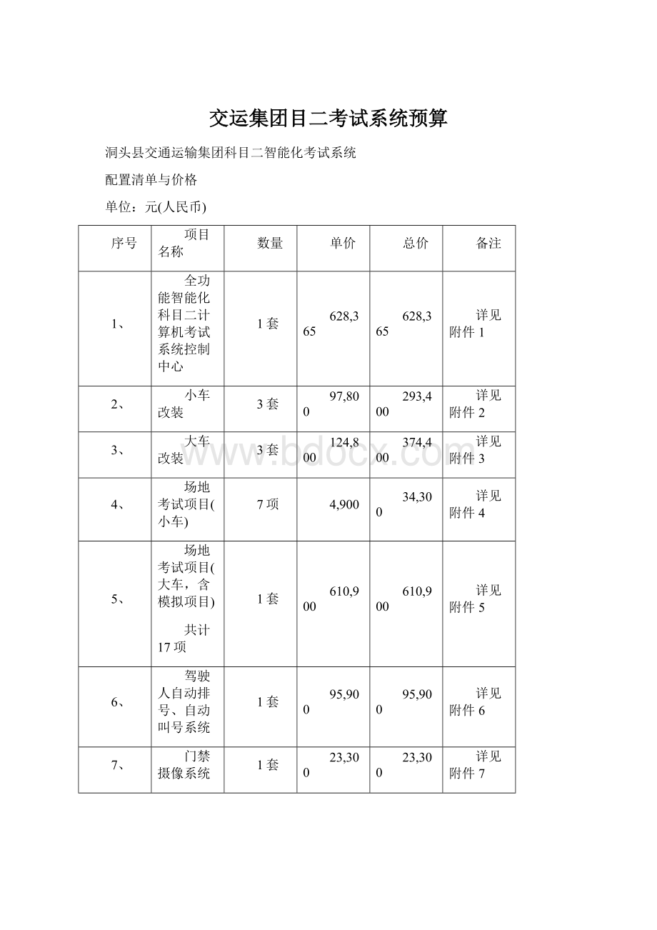 交运集团目二考试系统预算.docx