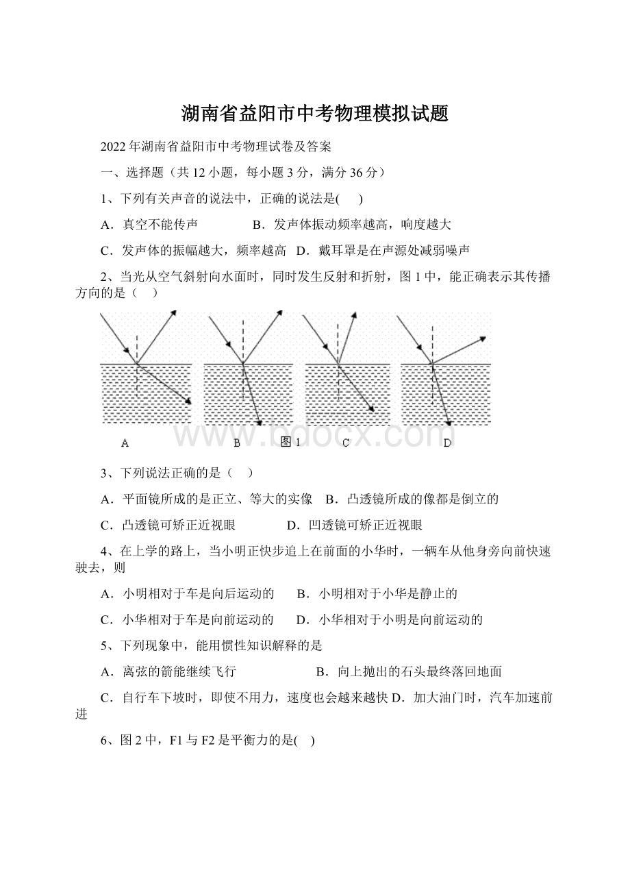 湖南省益阳市中考物理模拟试题Word格式.docx_第1页