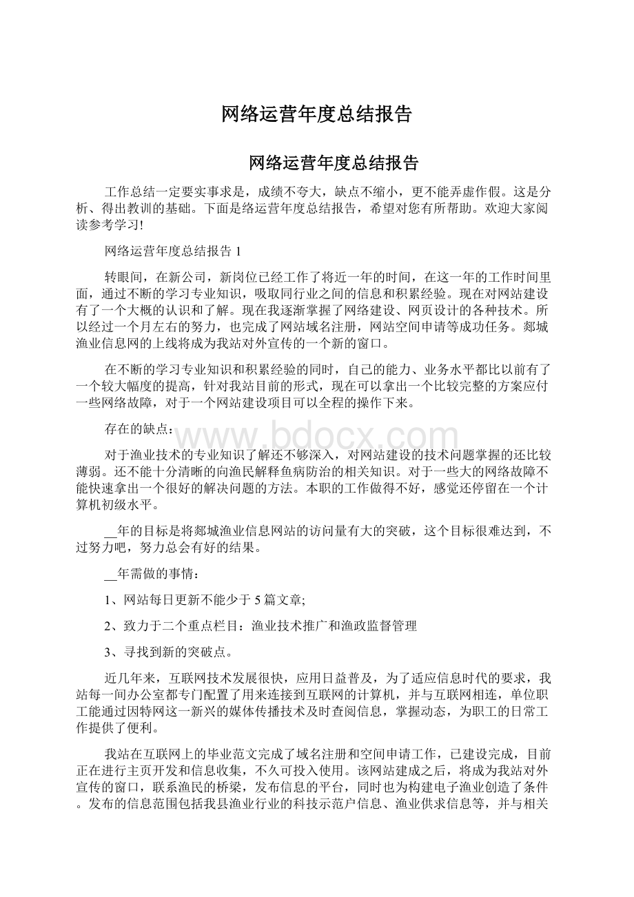 网络运营年度总结报告Word文件下载.docx