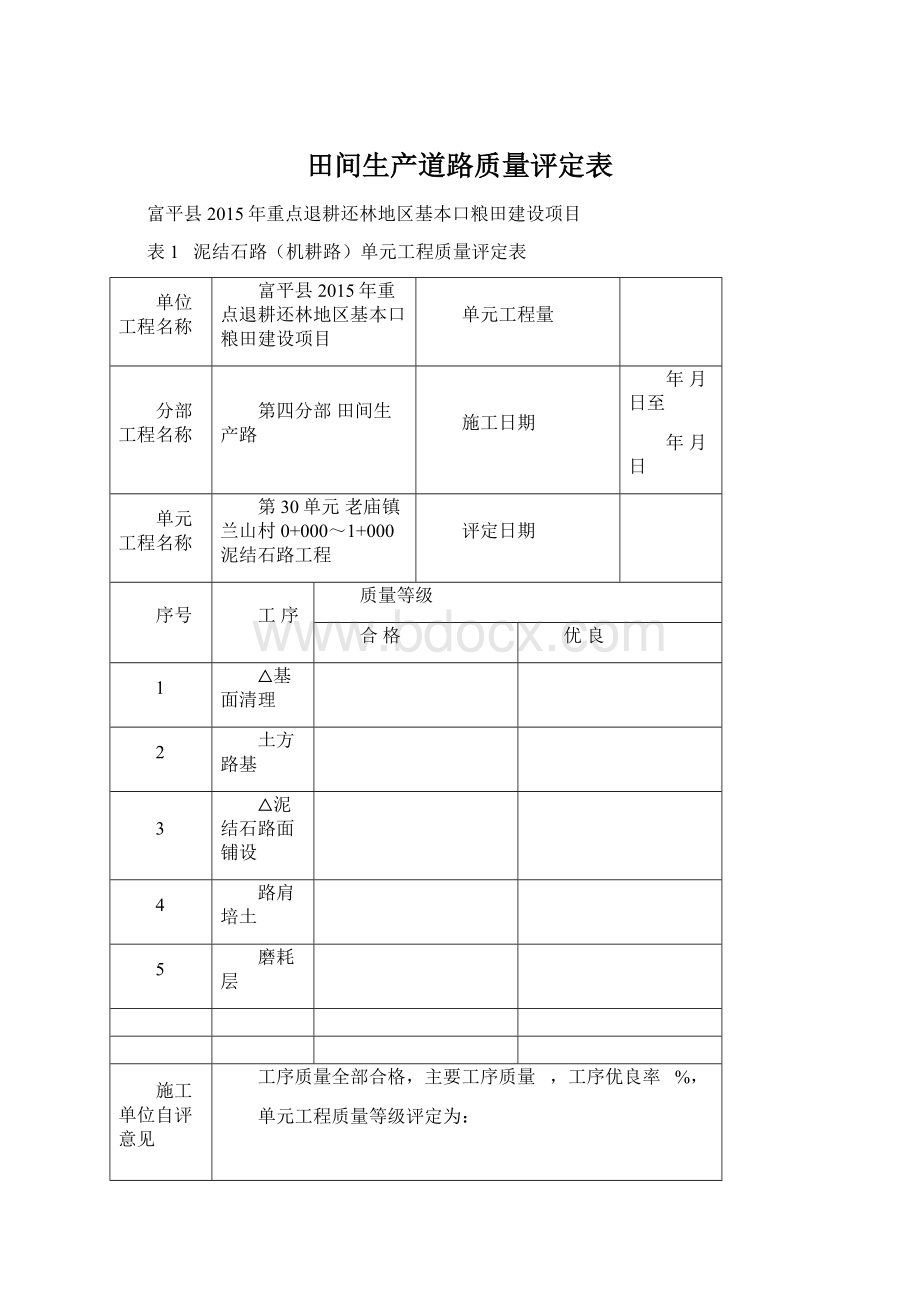 田间生产道路质量评定表.docx_第1页