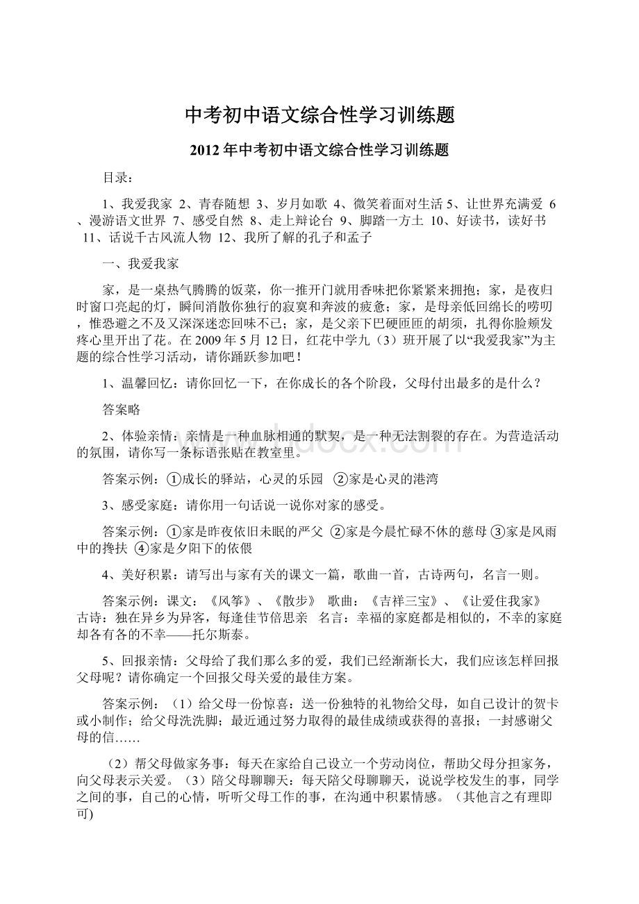 中考初中语文综合性学习训练题.docx