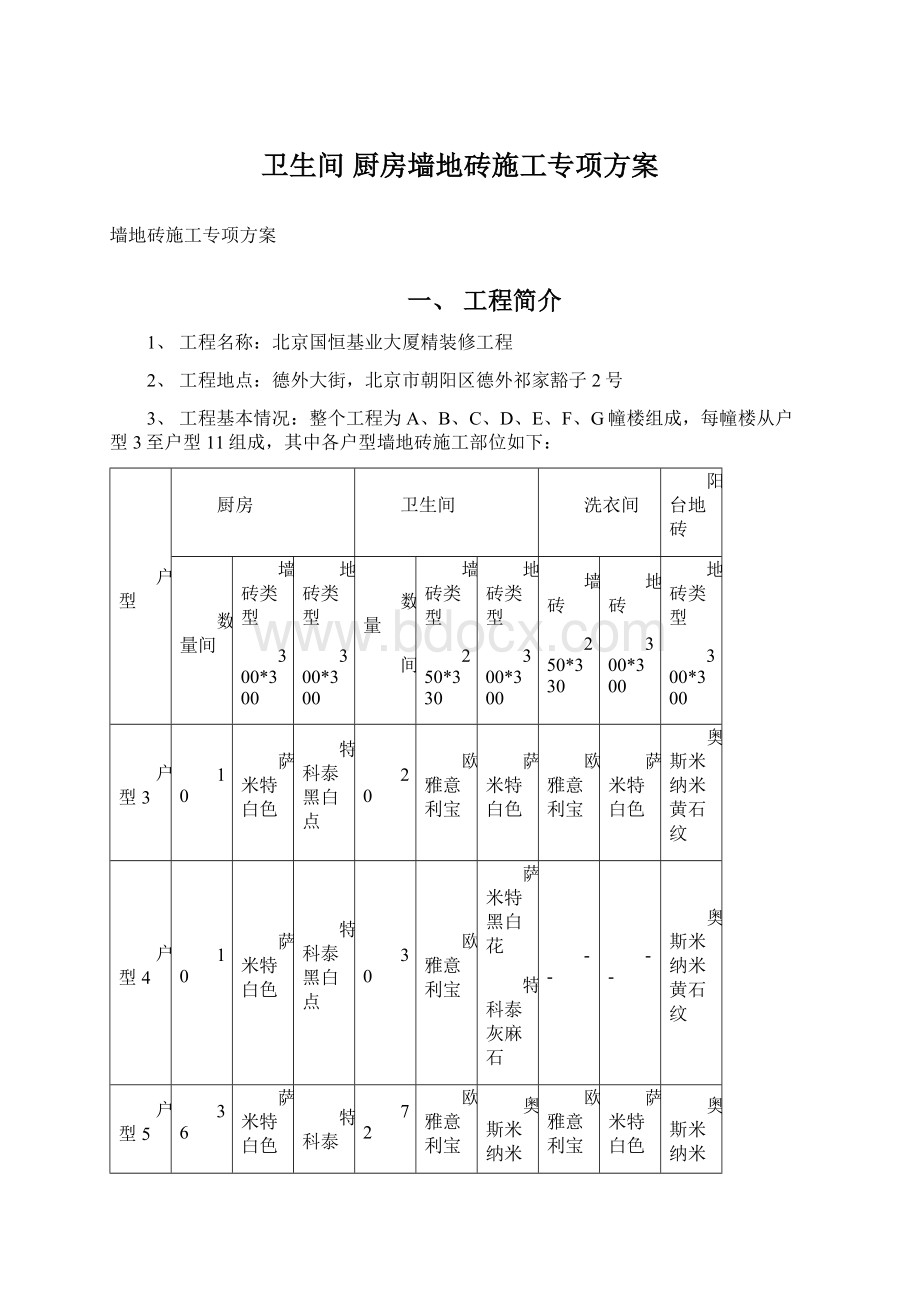 卫生间 厨房墙地砖施工专项方案.docx_第1页