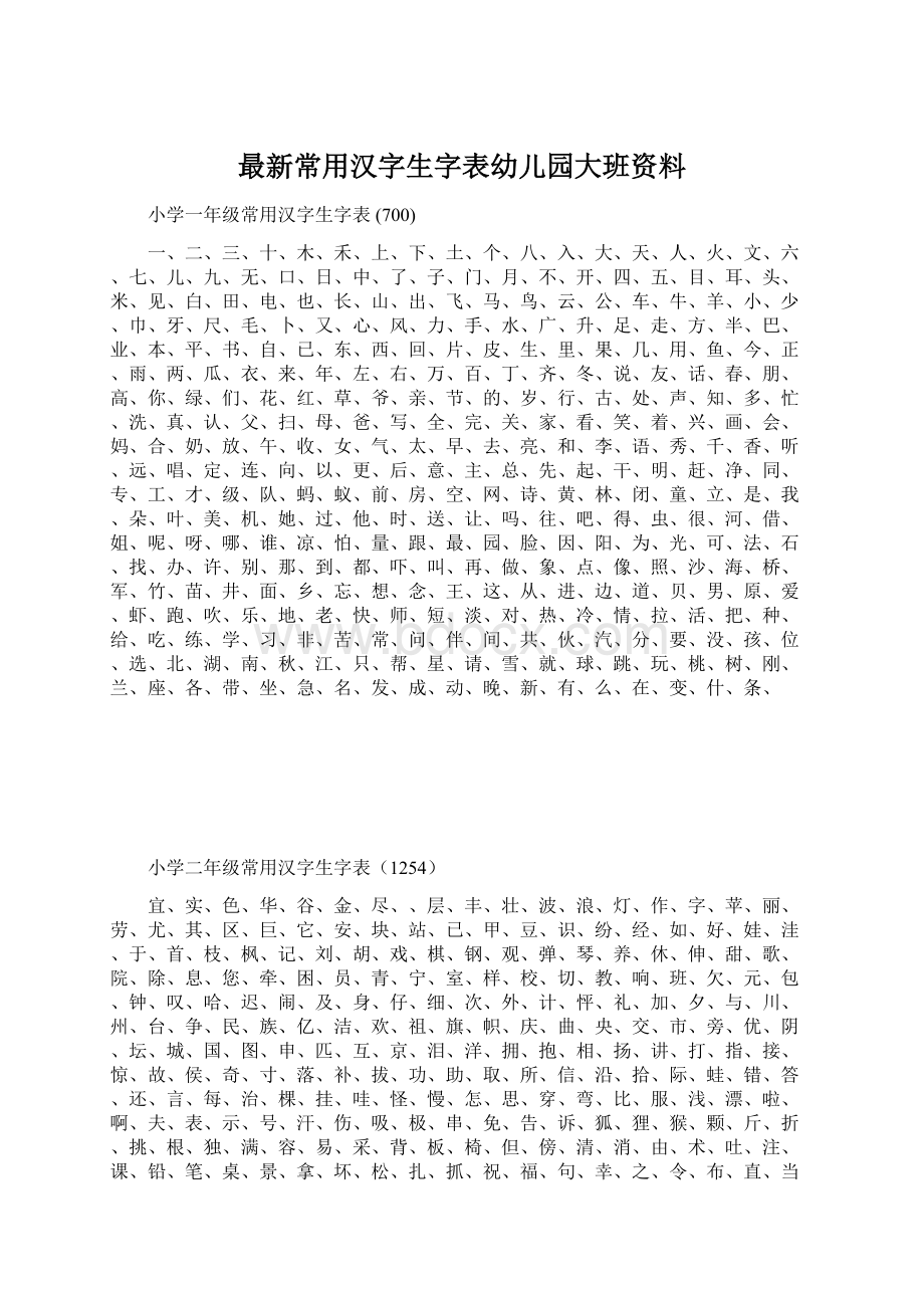 最新常用汉字生字表幼儿园大班资料.docx