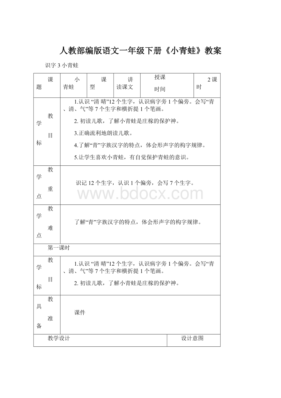 人教部编版语文一年级下册《小青蛙》教案.docx