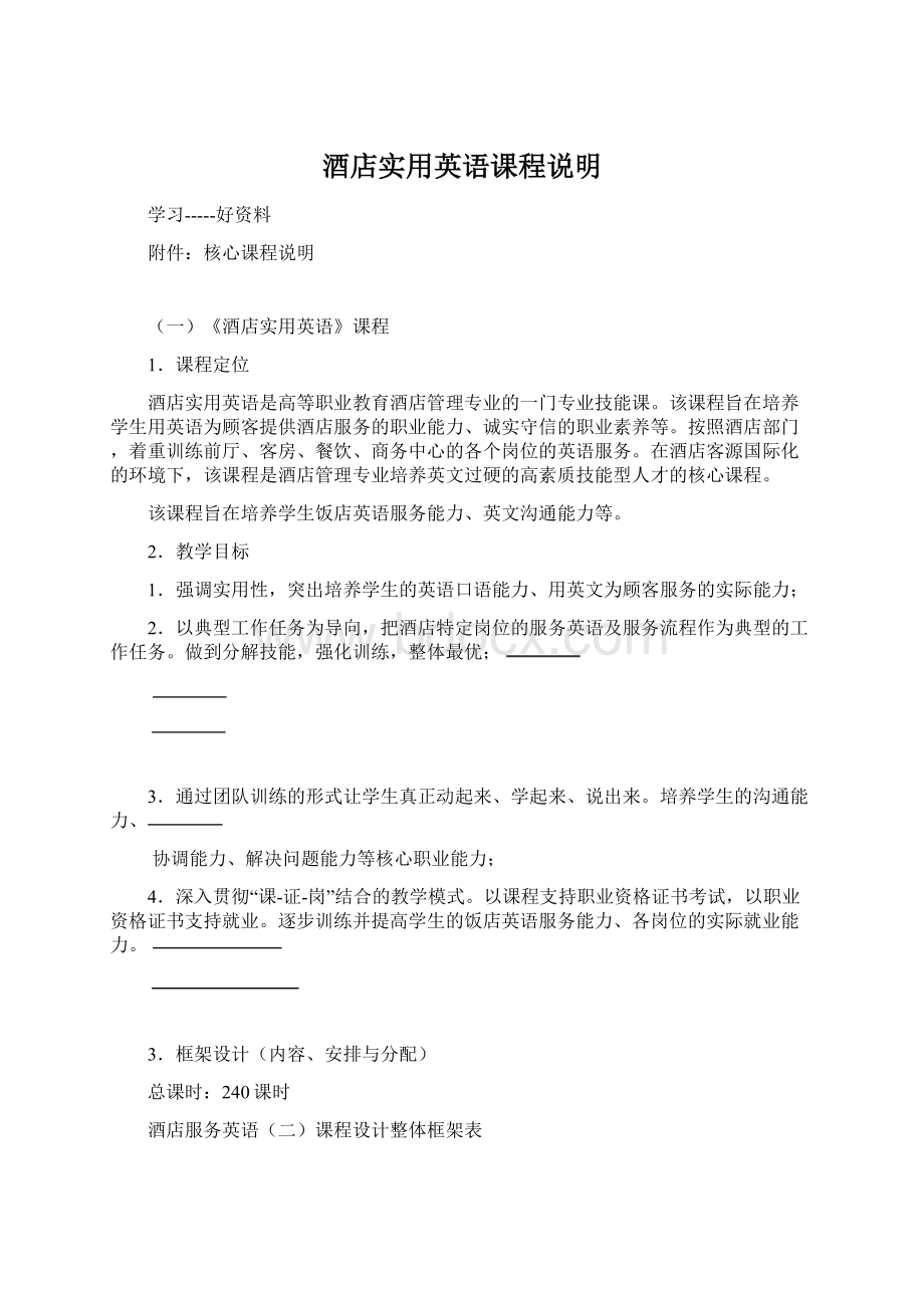 酒店实用英语课程说明Word格式文档下载.docx_第1页