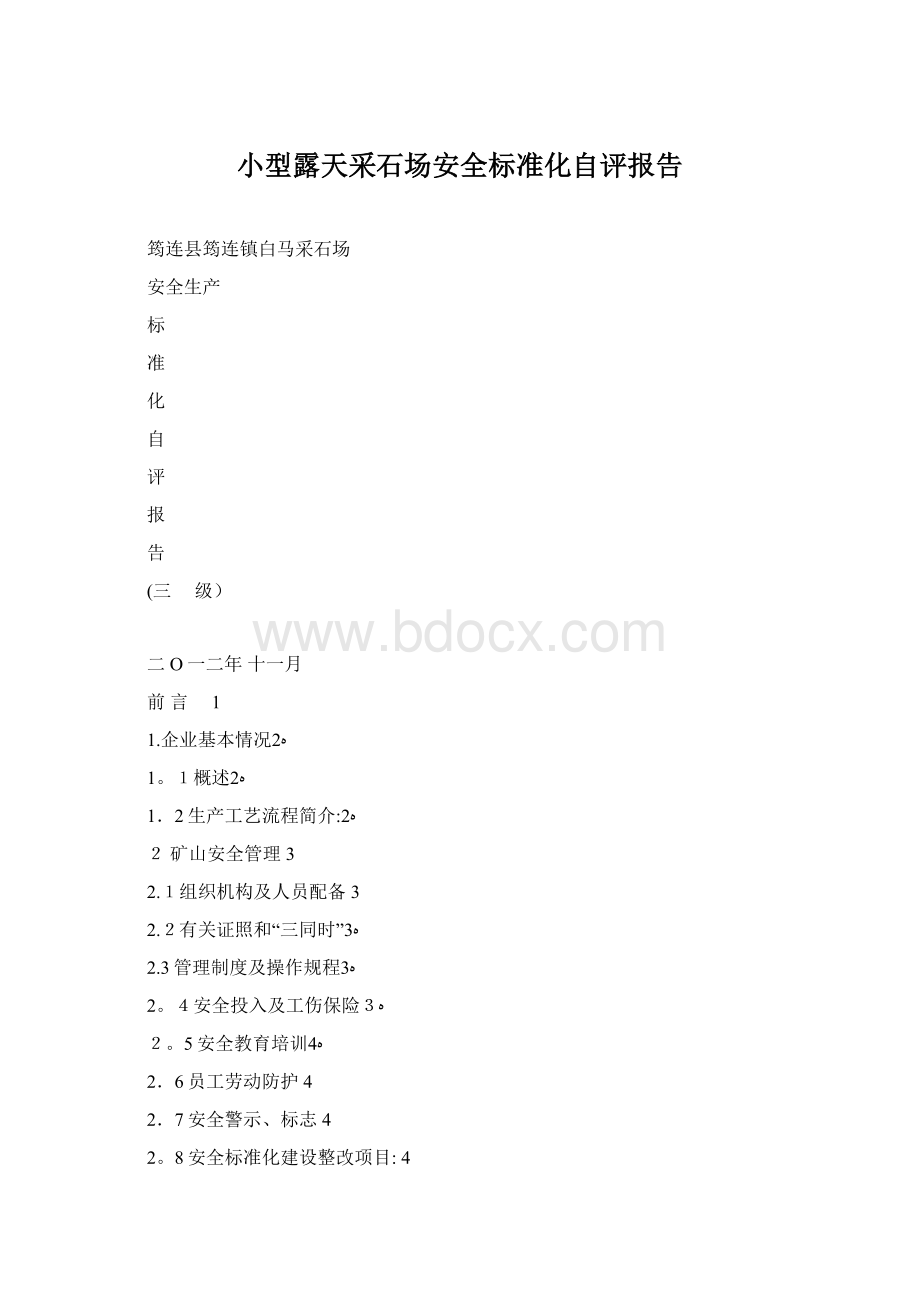 小型露天采石场安全标准化自评报告Word格式文档下载.docx