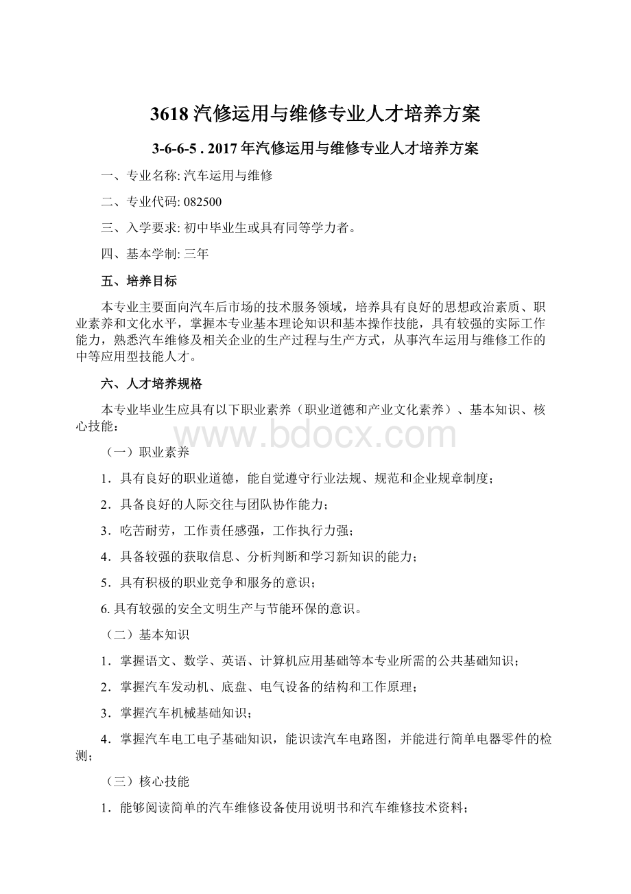 3618 汽修运用与维修专业人才培养方案Word格式文档下载.docx_第1页