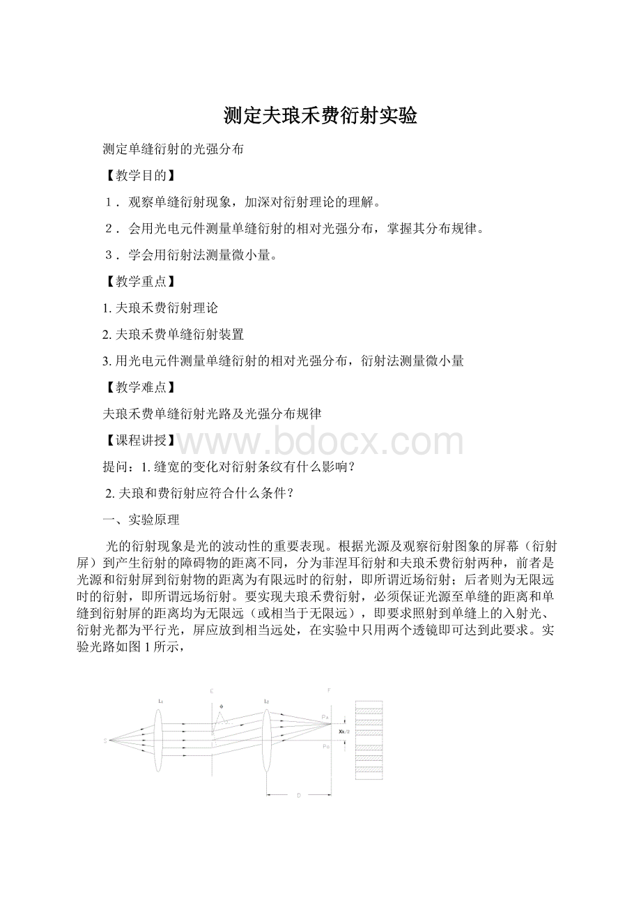 测定夫琅禾费衍射实验.docx