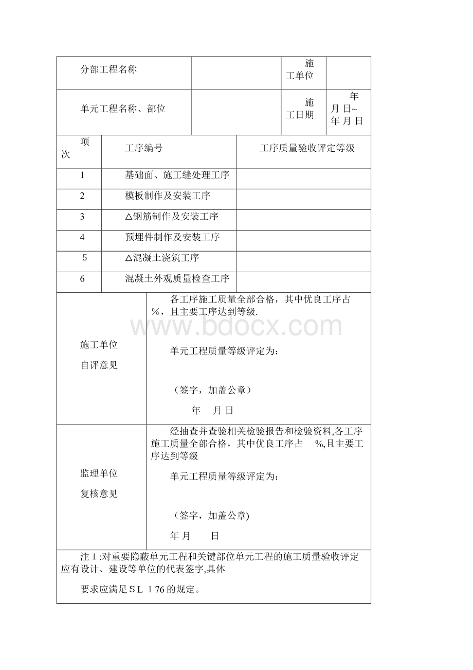 SL632水利水电工程施工质量验收评定表及填表说明混凝土工程.docx_第2页