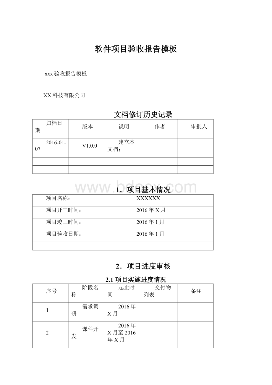 软件项目验收报告模板Word格式.docx_第1页